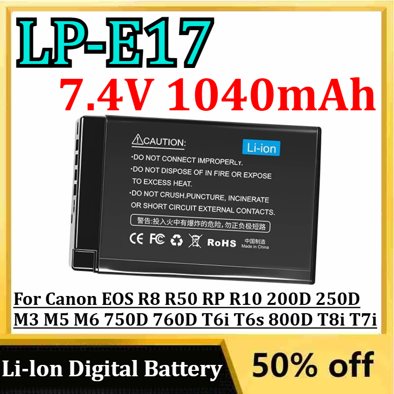 Canon Camera Eos R8 - 7.4V 1040mAh LP-E17 Li-lon Digital Batteries