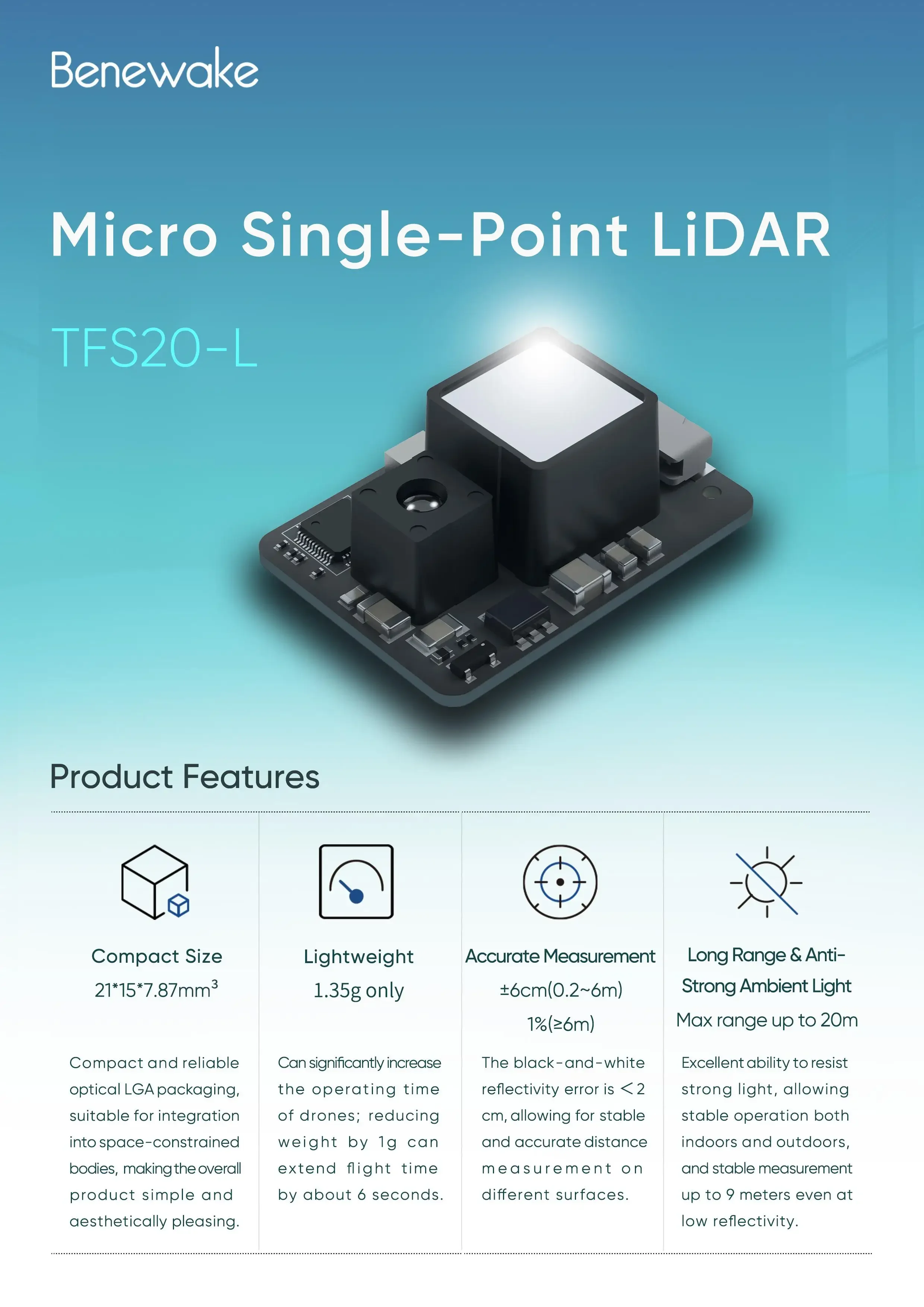 Benewake TFS20-L 20m Micro LiD - Drone Lidar recension och pris